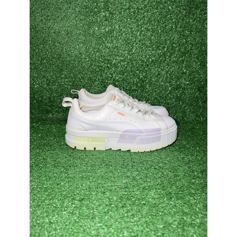 Puma Mayze Womens Size 8.5 White Purple Leather Athletic Training Shoes Sneakers